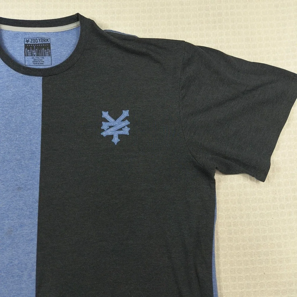 Zoo York Mens 3XL T-Shirt Blue Black Colorblock Embroidered Logo Short‎ Sleeve